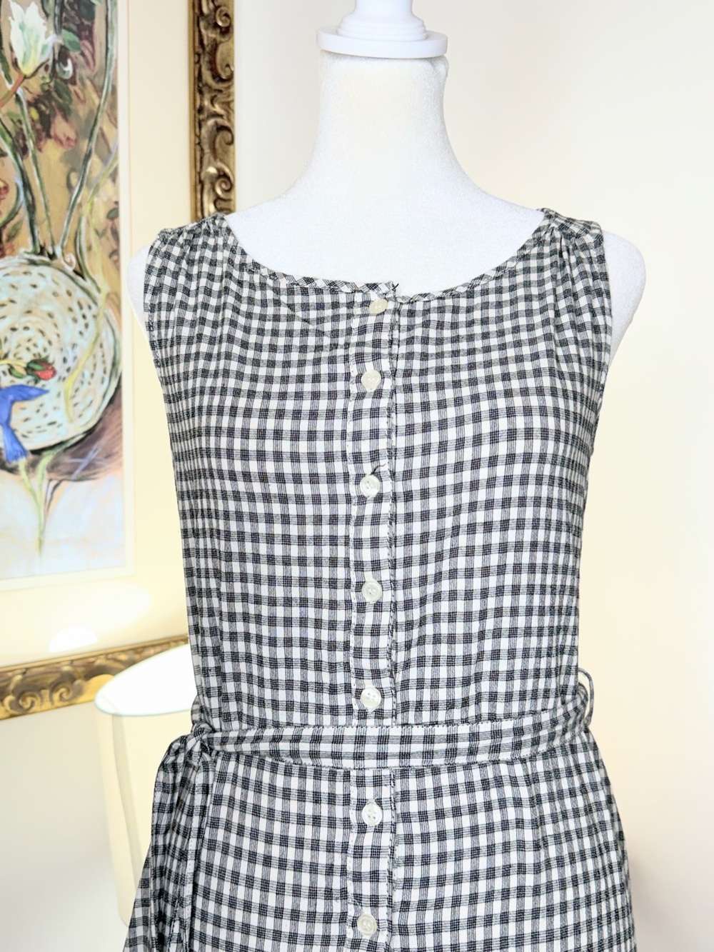 Max Studio Gingham Tiered Midi Dress XS Gray White Sleeveless Belted Cottagecore - Picture 3 of 10